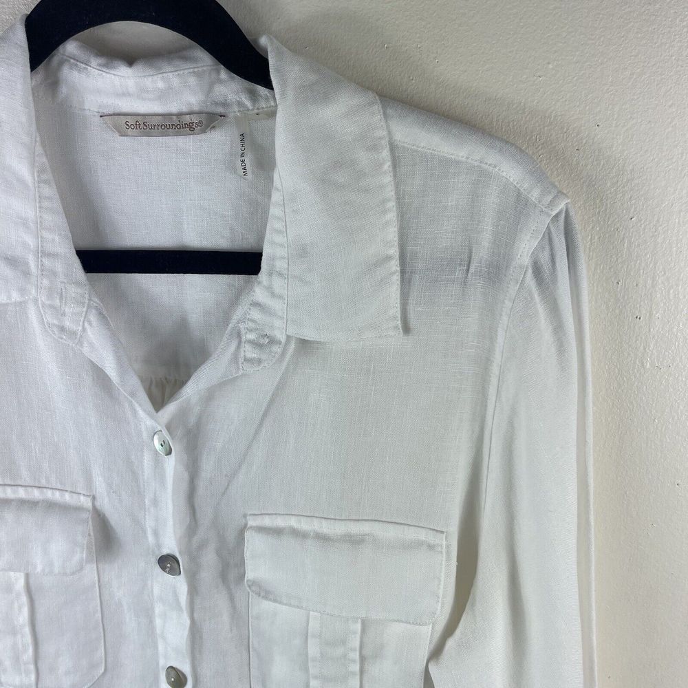 Soft Surroundings‎ Women Tunic Top Size Large White Cream Linen Button Blouse - Picture 3 of 16